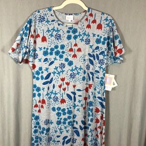 NWT Lularoe Maria Red & Blue Floral Floor Length Dress - Sz M